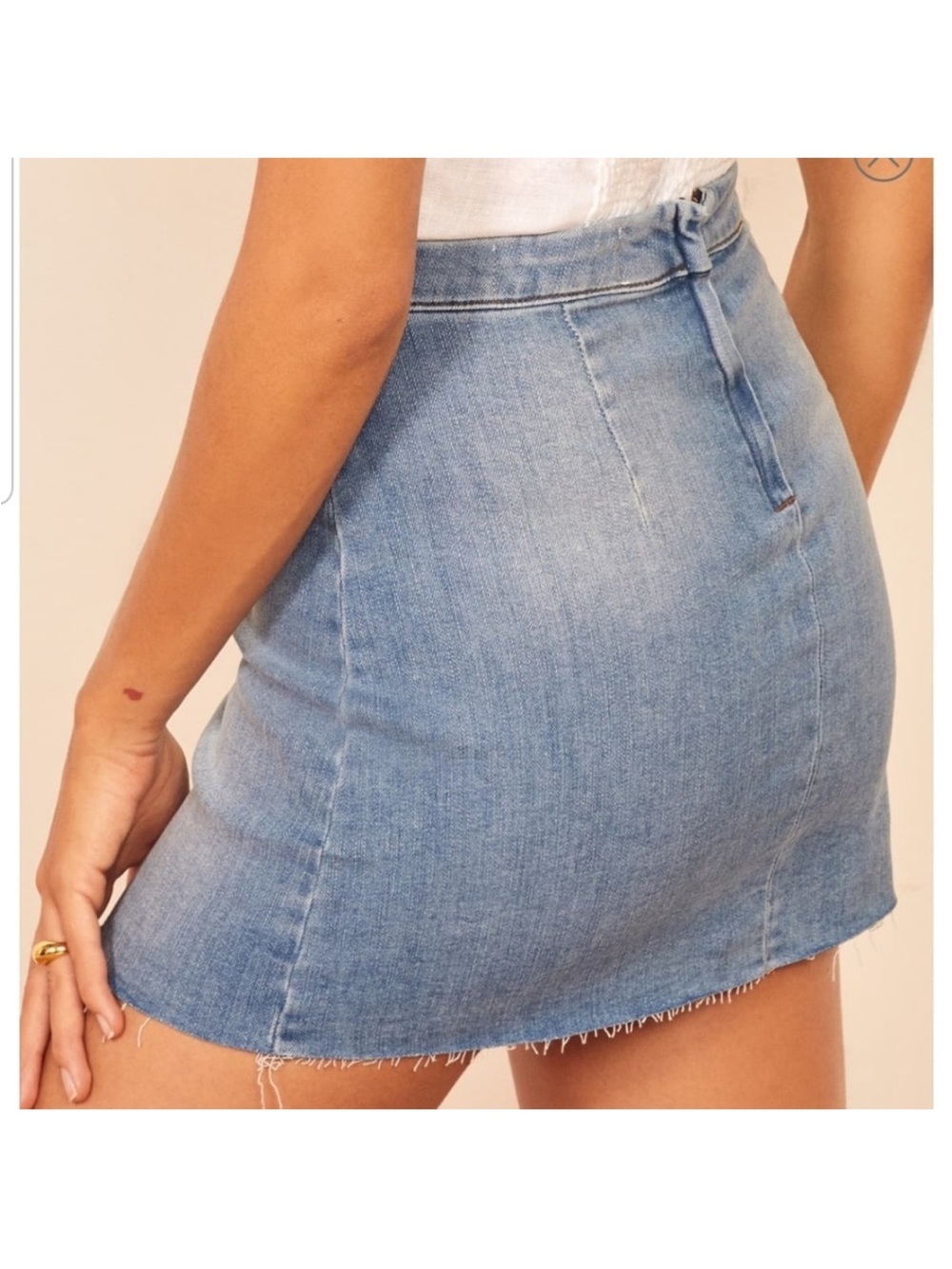 Reformation Evie Barbados Denim Raw Hem Mini Skirt size 27 - Picture 3 of 10
